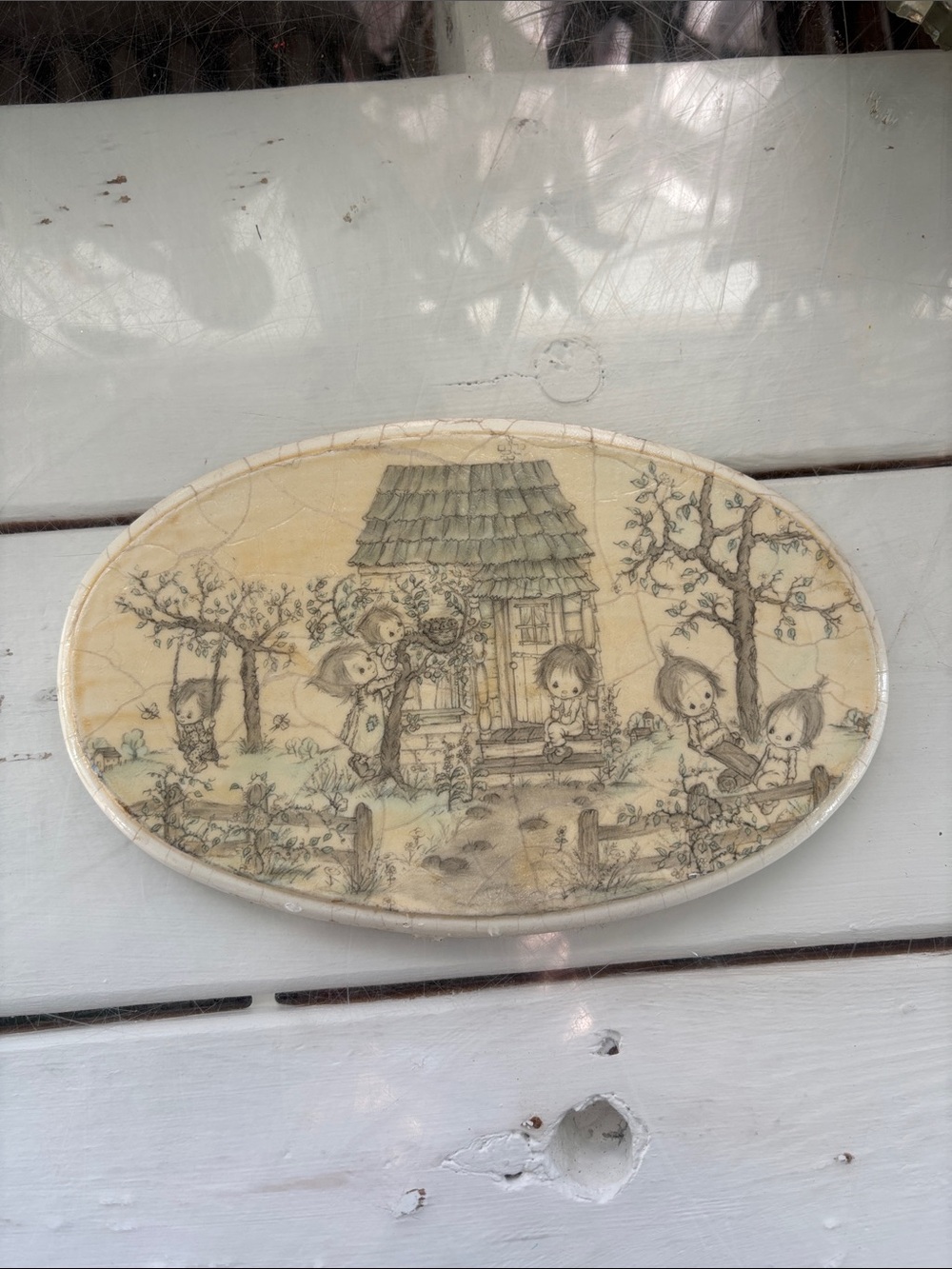 Oval Vintage Storybook Plaque in Soft color palette